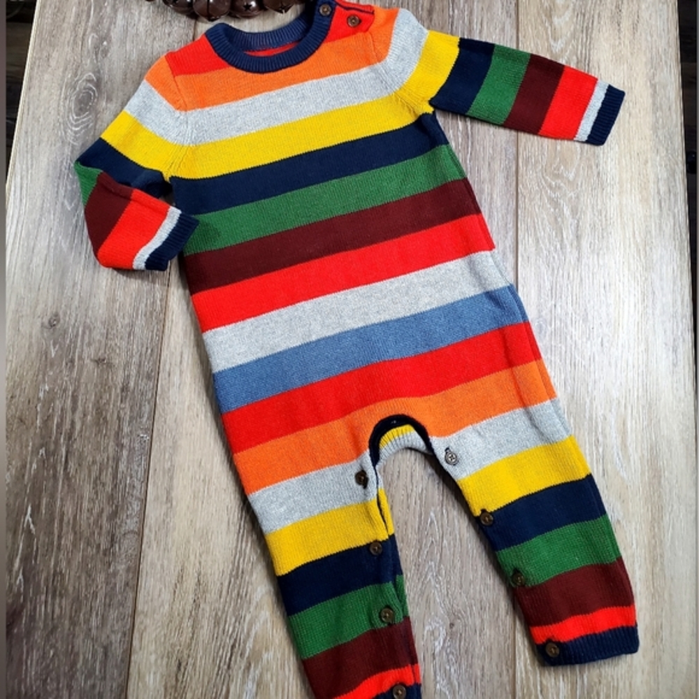 Baby GAP green, yellow, navy long sleeve sweater coverall one piece 6-12M